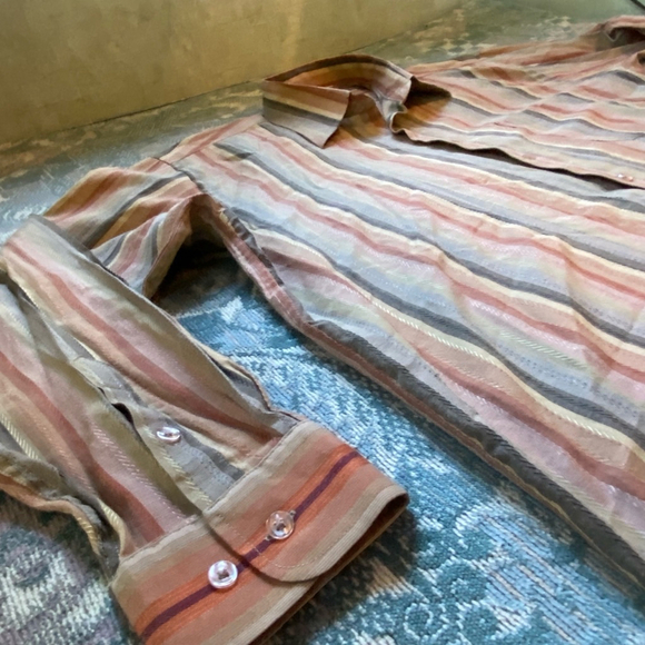 Vintage Sergio Louis Earth Tone Fall Striped Dress Shirt Size L Cotton Blend - Picture 4 of 11